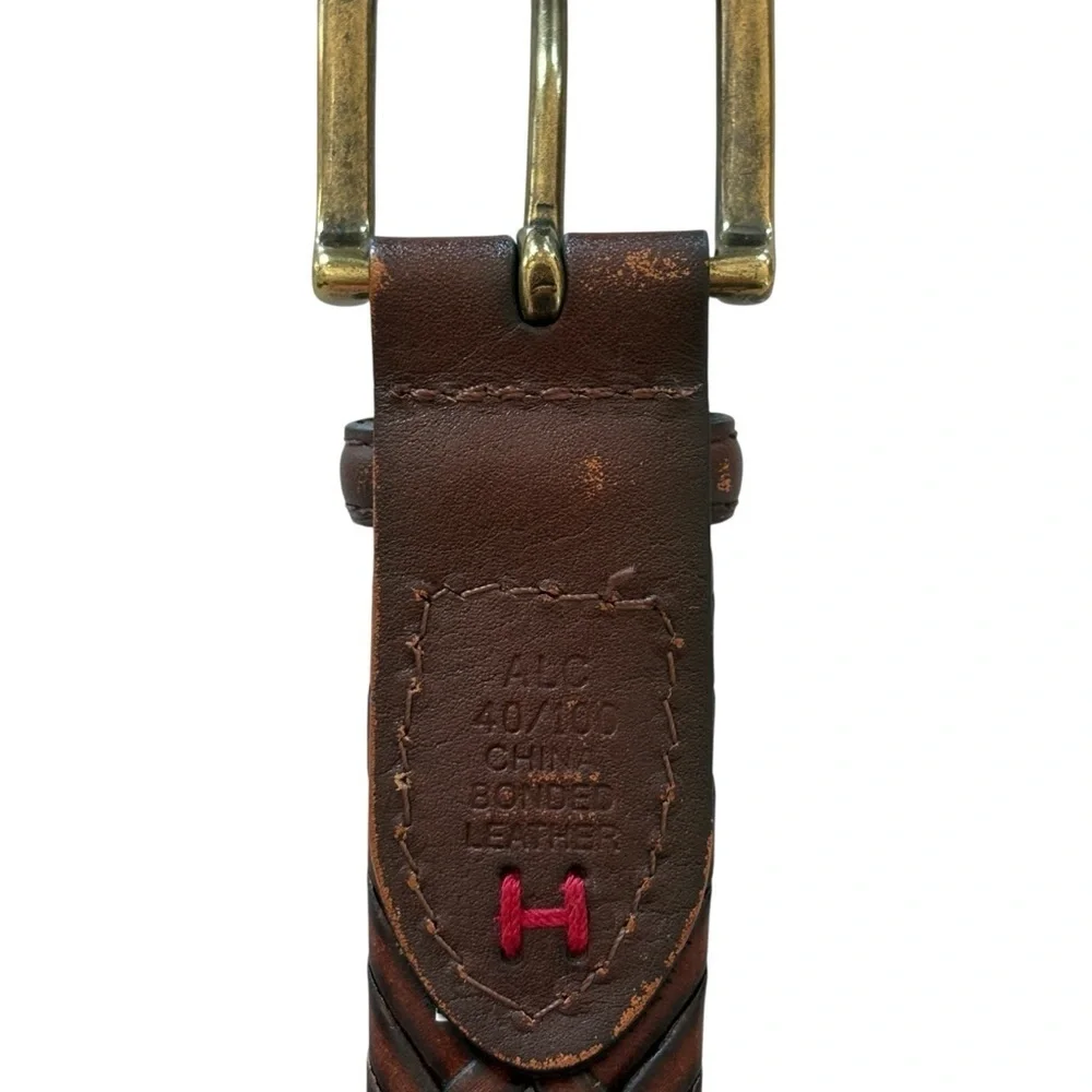 Tommy Hilfiger Mens Brown Woven Braided Leather Belt Size 40